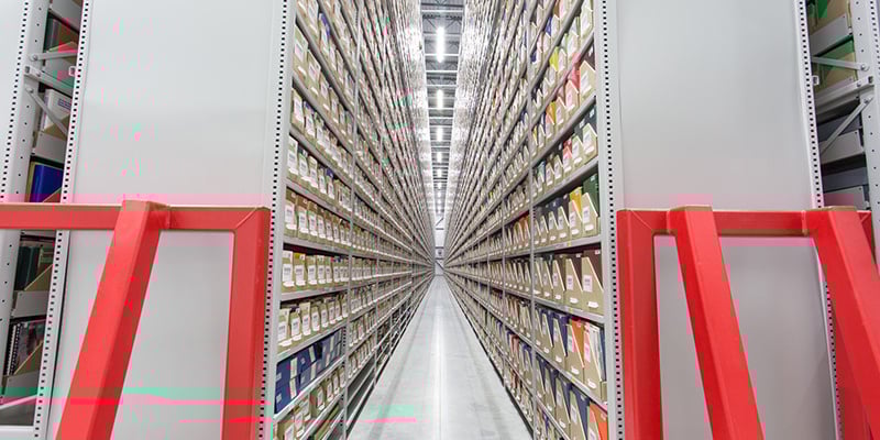 High-Bay-Shelving-with-end-cap-protection-for-library-storage-facility