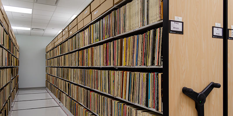 Vinyl-LPs-stored-on-Compact-Shelving-Sheet-Music-Storage